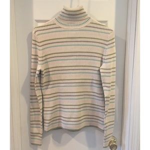 Gap Stretch Ivory Striped Ribbed Turtleneck L